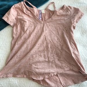 Francesca's Pink Asymmetrical Hole Top
